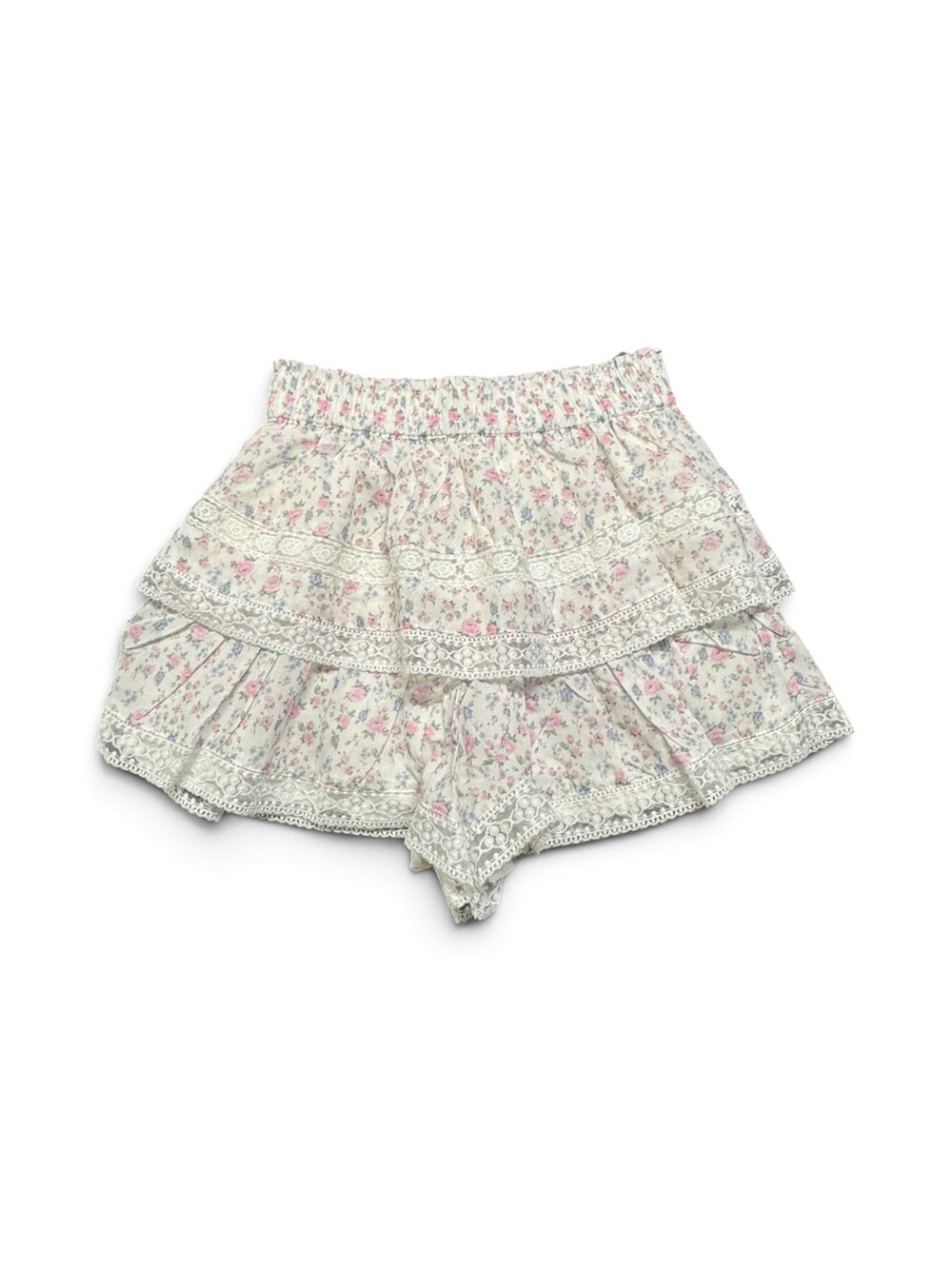 Altar’d State Floral Lace Ruffle Shorts Ivory Pink Blue XS